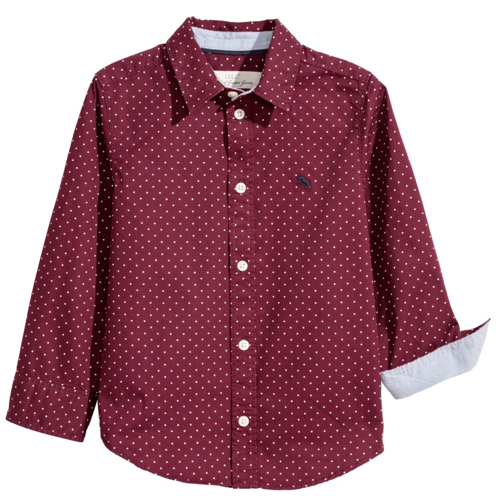 H&M Burgundy Boys Cotton Shirt With A Polka Dot Pattern Size 9/10